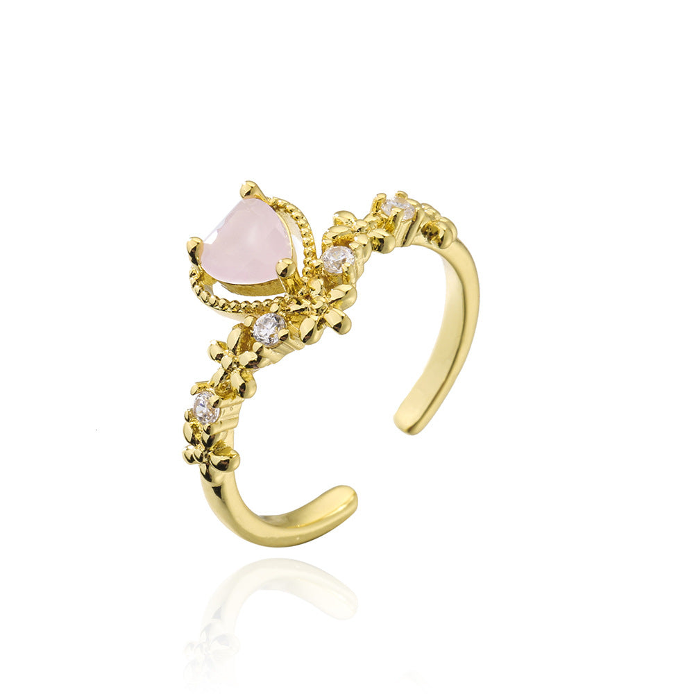 European Style Geometric Heart Open Ring Copper Micro-Paved with Zircon 18K Gold Plated for Women
