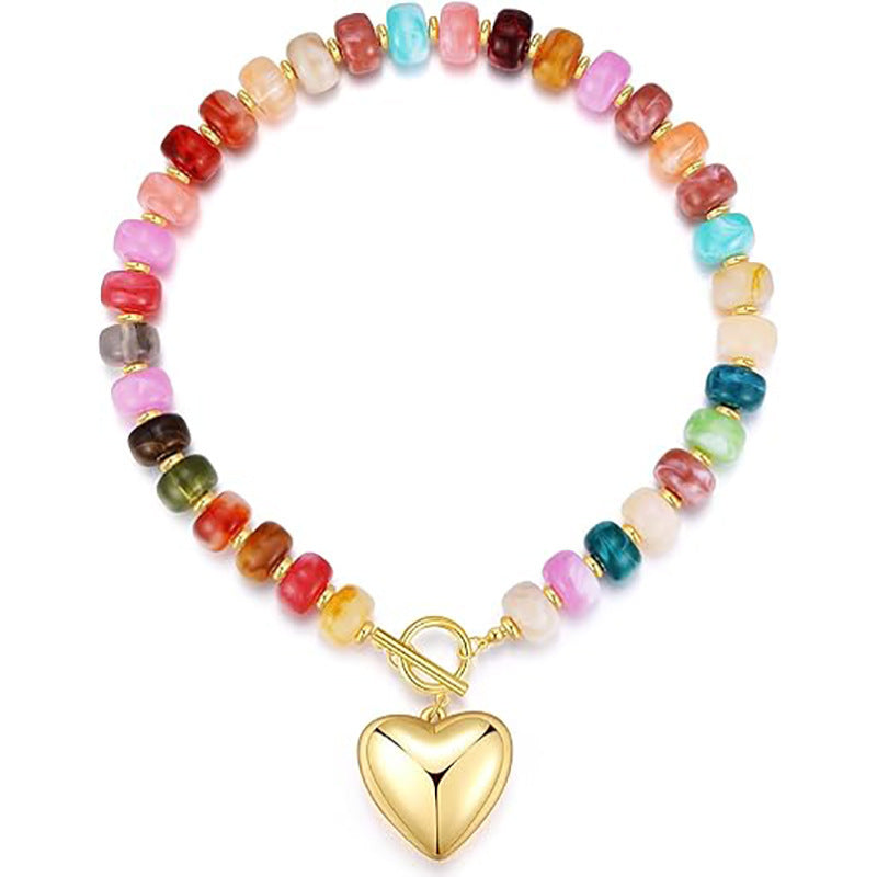 Vintage Bohemian Heart Resin Acrylic Pendant Necklace for Women