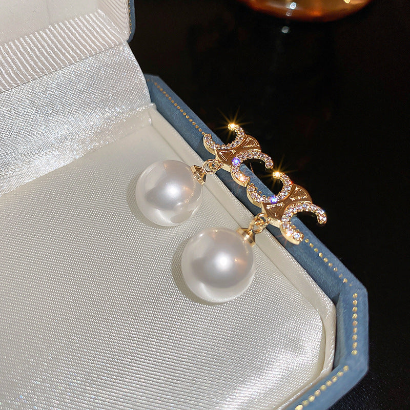 Chic Geometric Earrings with Gold-Plated Silver Posts, Zircon Inlay, and Imitation Pearl Accents for Women