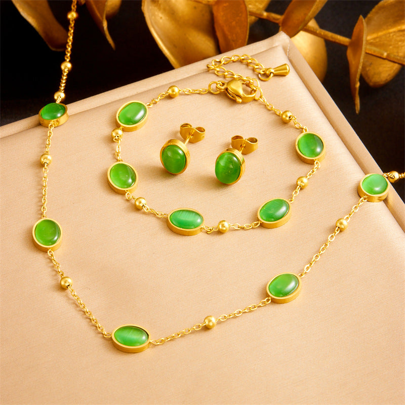 Minimalist Gold Plated Stainless Steel Heart Butterfly Teardrop Pearl Jewelry Set for Women