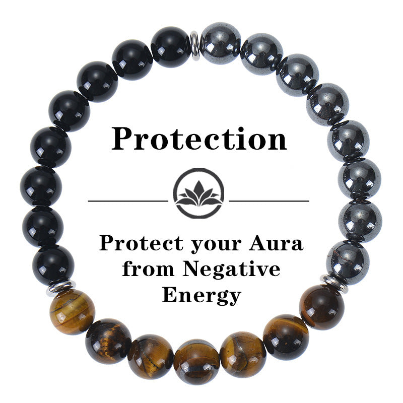 Natural Tiger Eye Obsidian Magnetic Stone Beaded Bracelet Geometric Round Unisex Handmade Jewelry