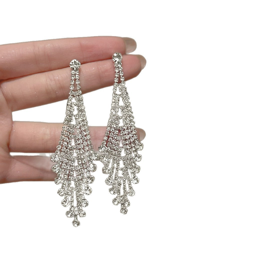 Orecchini Pendenti Geometrici Minimalisti con Strass da Donna in Rame con Perno in Acciaio
