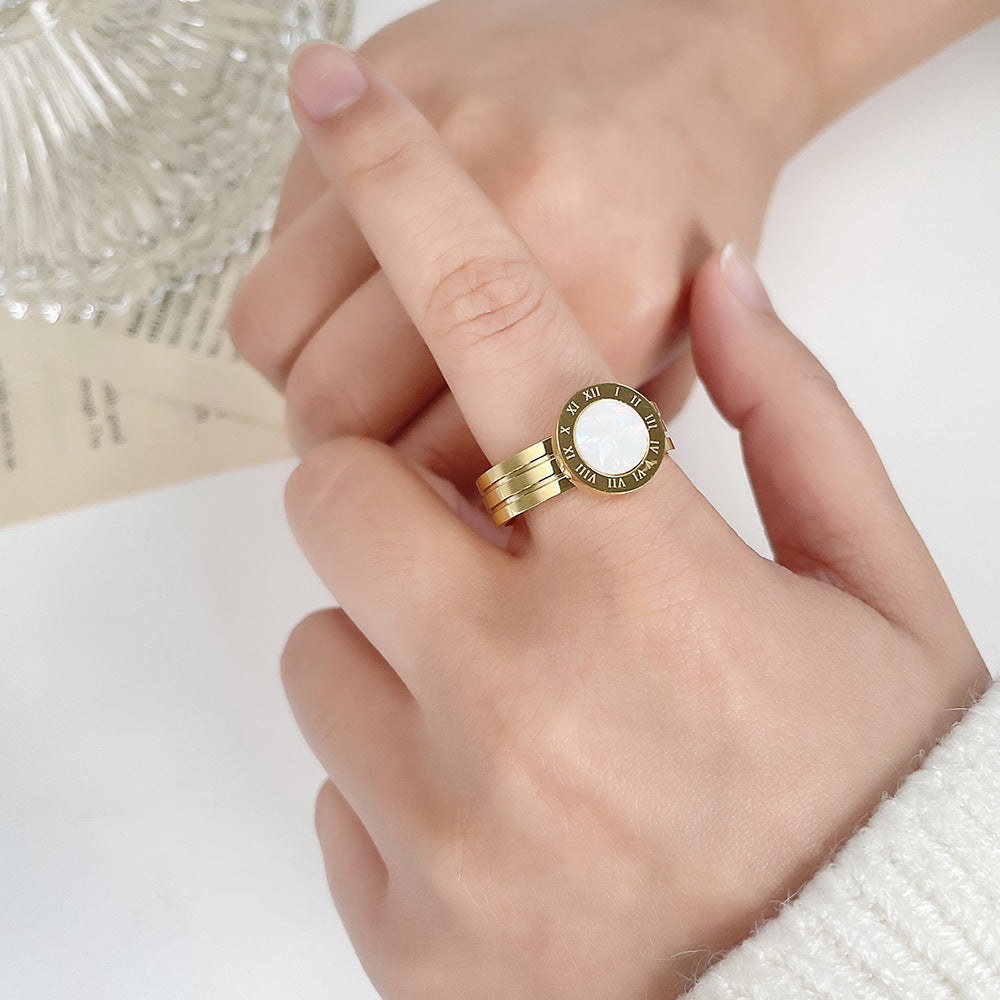 18K Gold Plated Stainless Steel Number Ring with Acrylic Inlay