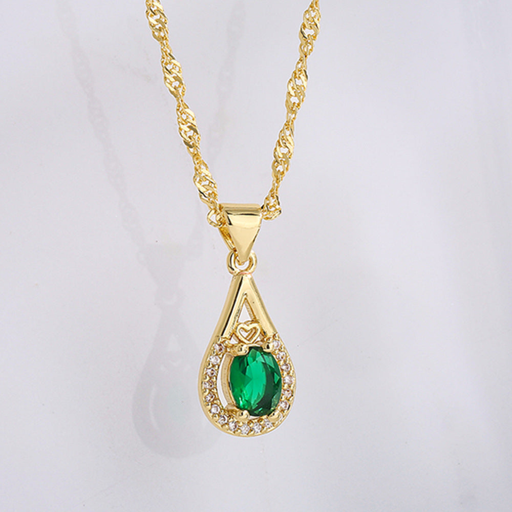 Geometric Pendant Necklace for Women with Copper Base Plated in 18K Gold and Zircon Inlay, Minimalist and Unique Clavicle Chain