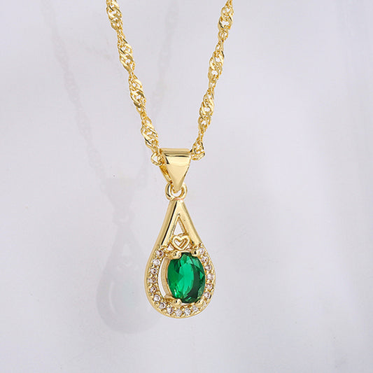 Collar colgante geométrico para mujer con base de cobre chapada en oro de 18 quilates e incrustaciones de circonitas, cadena de clavícula minimalista y única