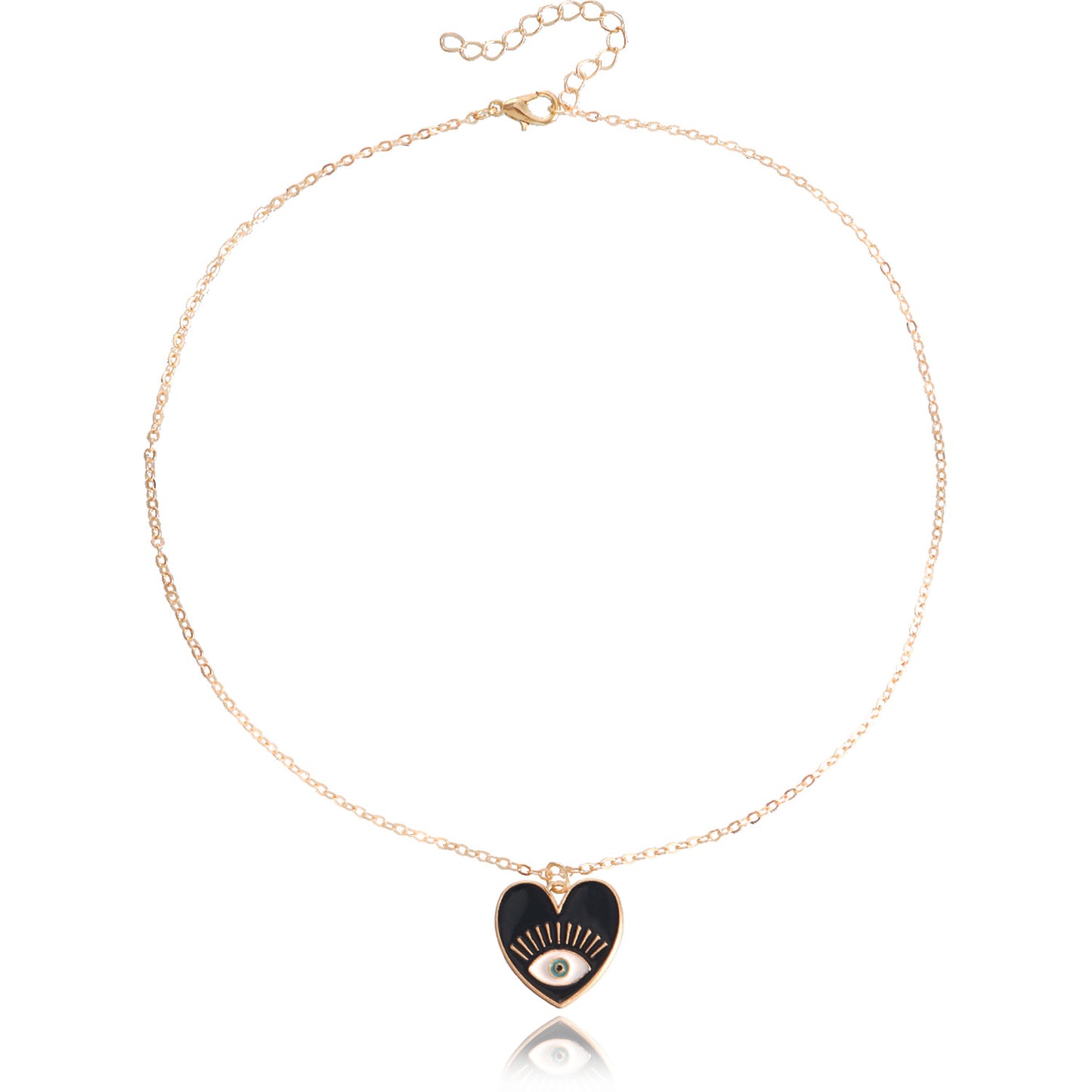 Minimalist Evil Eye Pendant Necklace for Women with Alloy Heart Charm and Geometric Design on Clavicle Chain