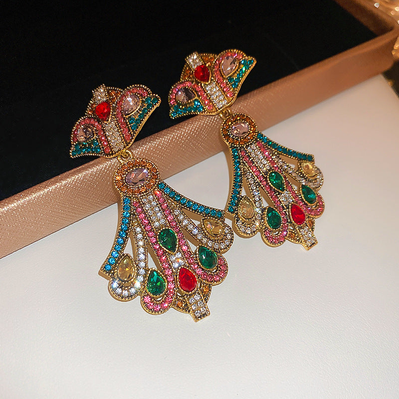 Orecchini a perno da donna in vetro geometrico stile vintage chic con intarsio in strass