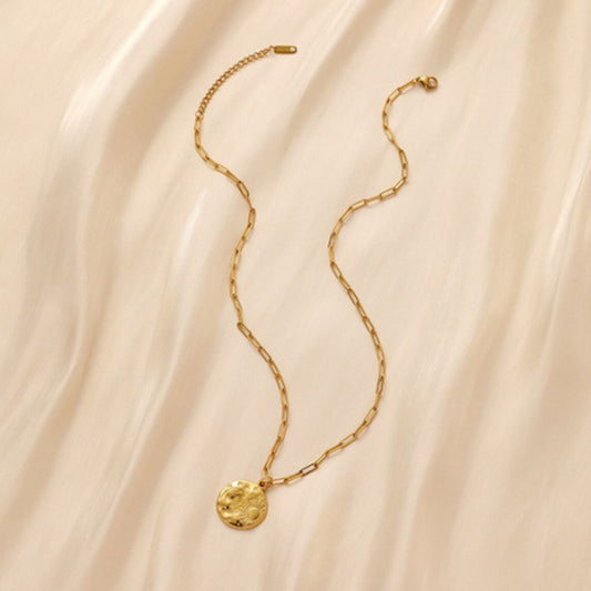 Collana con ciondolo a moneta rotonda con stella, luna e sole in acciaio inossidabile lucidato geometrico minimalista da donna