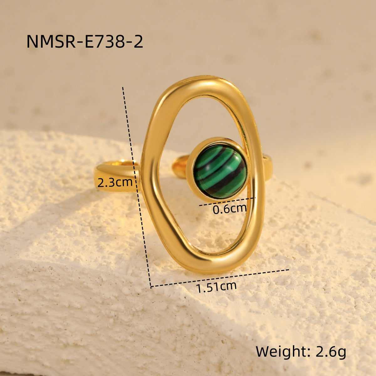 Anillo de acero inoxidable hueco con diseño geométrico vintage e incrustaciones de piedra natural, chapado en acero de titanio, banda de moda para mujer para uso en la oficina
