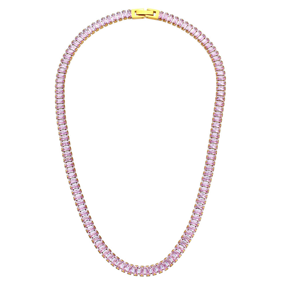 Bracciale e Collana Minimalisti Geometrici in Acciaio Inossidabile Placcato Oro 18K con Zirconi Micro-Incastonati