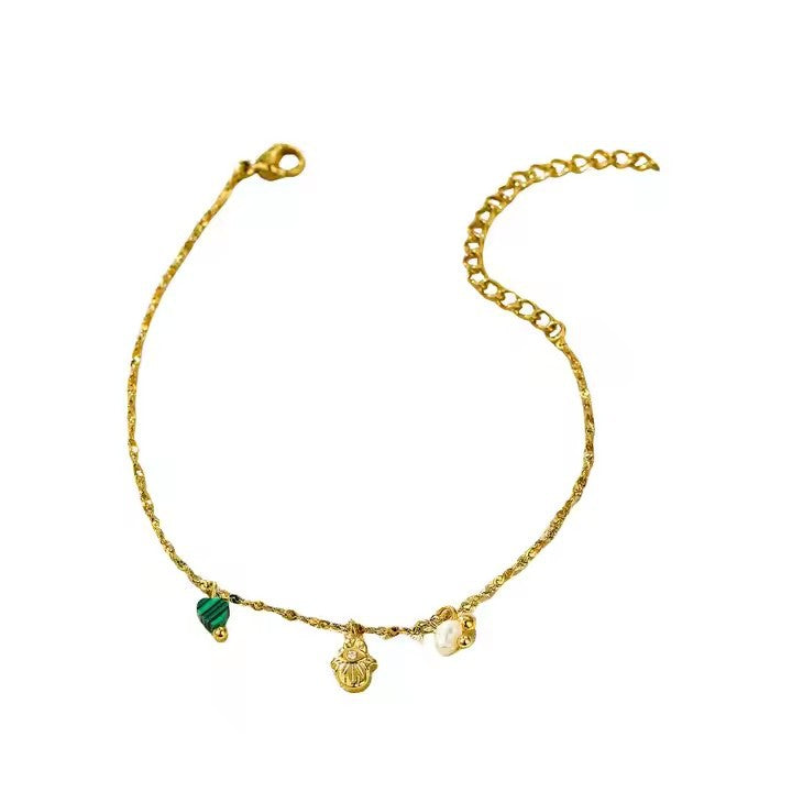 Elegant Fashion-Forward Stainless Steel Bracelet and Titanium Steel Necklace Set with Natural Stone and Pearl Accents for Women