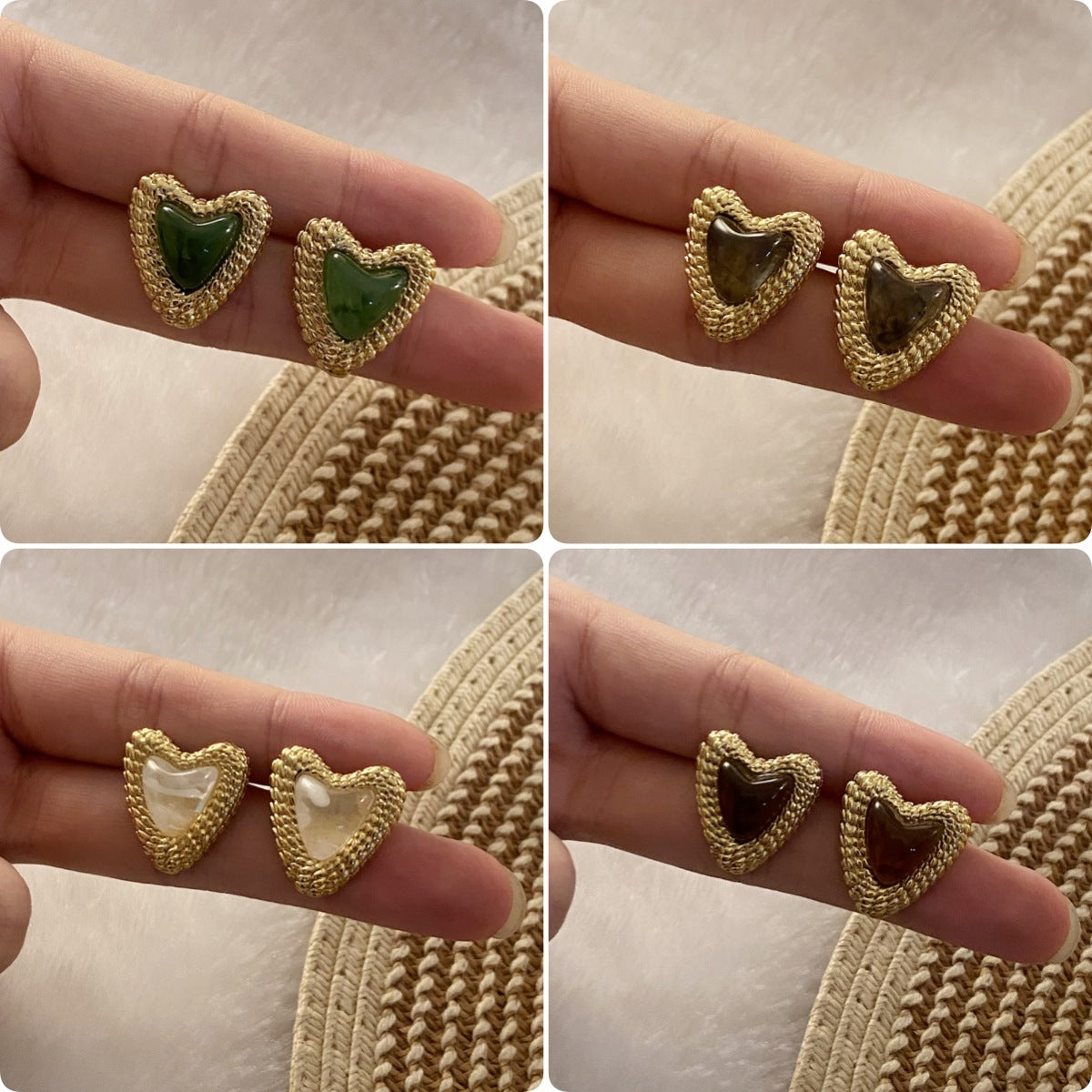 Orecchini a perno da donna in acciaio inossidabile a forma di cuore retrò con finitura placcata
