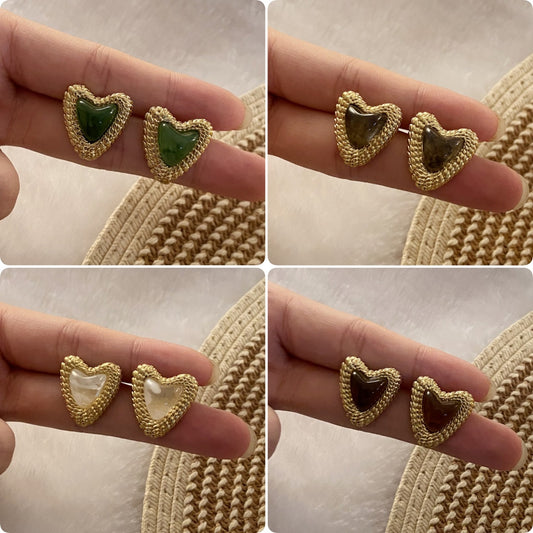 Pendientes Retro de Acero Inoxidable con Forma de Corazón para Mujer con Acabado Chapado