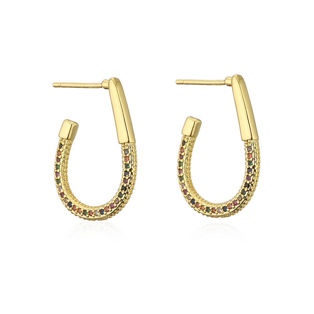 Orecchini da donna geometrici minimalisti in rame con placcatura in oro 18 carati e intarsio in zirconi
