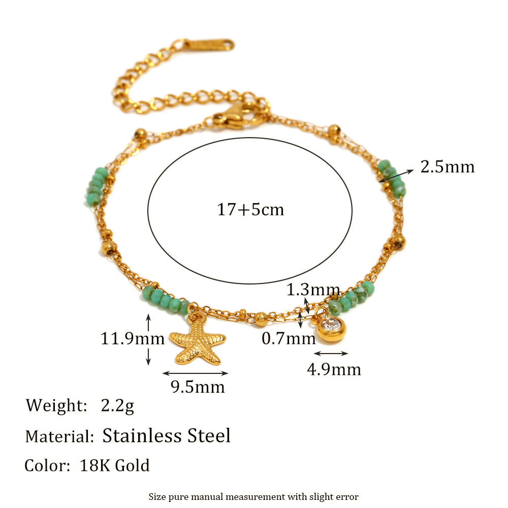 Bracciale da donna a doppia catena con stella marina in acciaio inossidabile placcato oro 18 carati, geometrico, minimalista e alla moda
