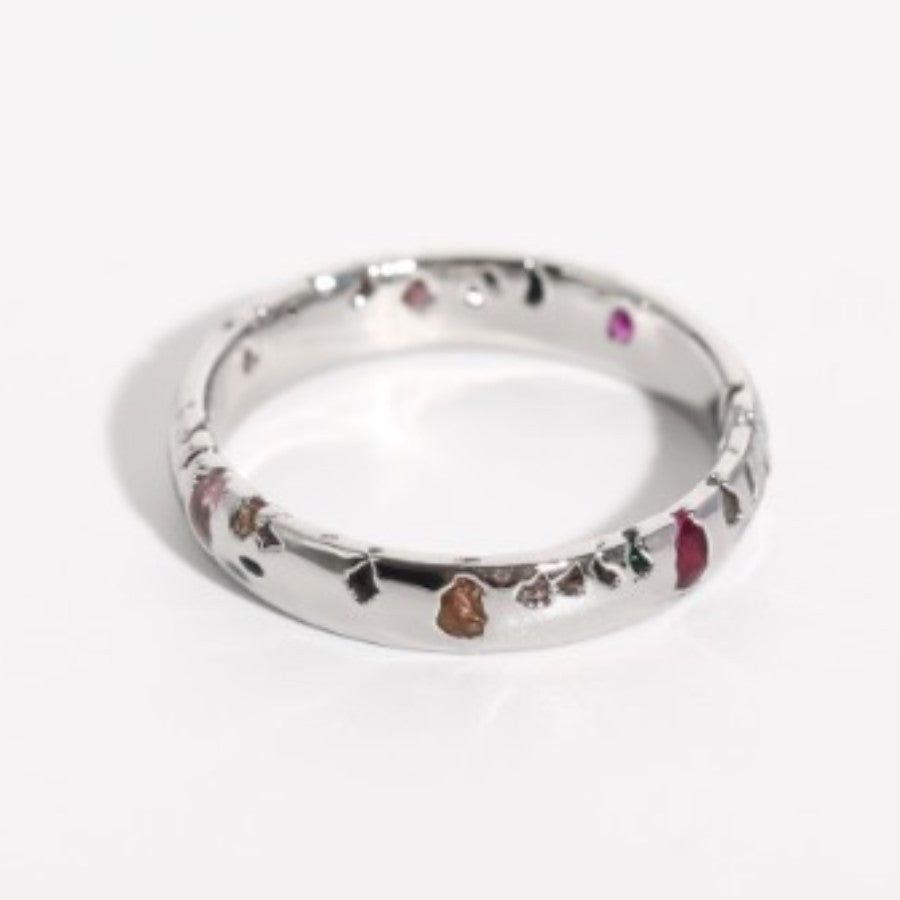 Anello Geometrico Minimalista da Donna in Rame con Intarsio di Zirconi Arcobaleno