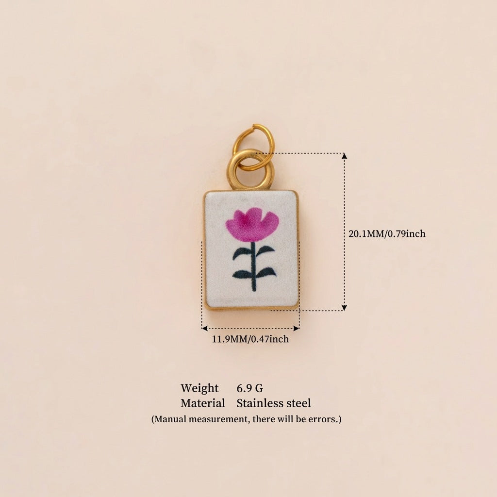 Casual Floral Pattern 18K Gold Plated PVD Titanium Steel DIY Charm Bar