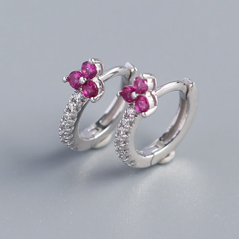 Luxury 925 Sterling Silver Floral Inlay Diamond Earrings