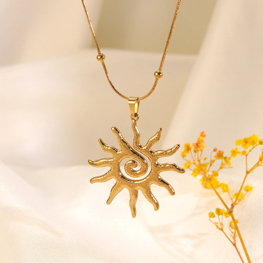 Collana da donna vintage elegante con turbina solare geometrica in acciaio inossidabile