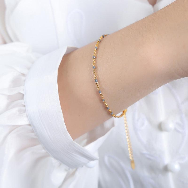 Conjunto minimalista de collar y pulsera de cadena con eslabones O de acero de titanio y detalles de esmalte para mujer