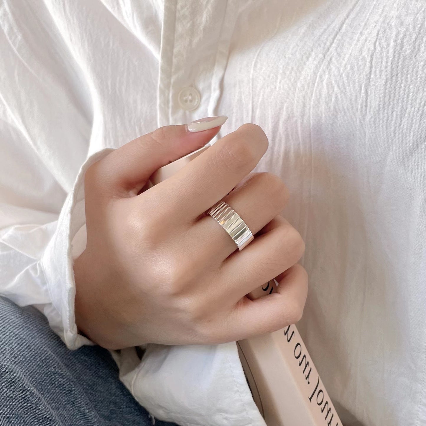 Anillo geométrico minimalista de plata de ley 925 para mujer