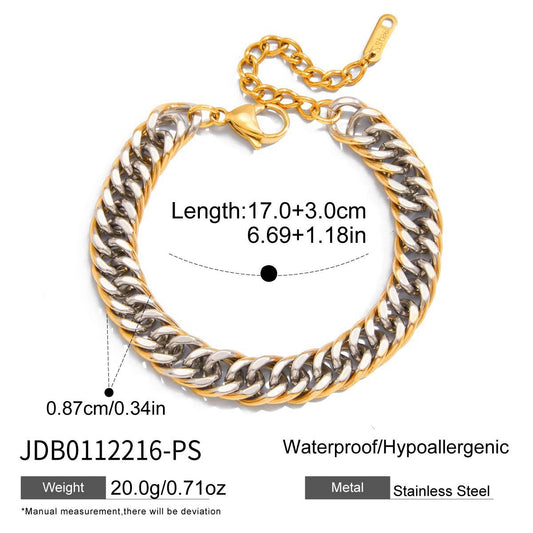 Bracciale da donna a maglia cubana in acciaio inossidabile placcato con motivi geometrici