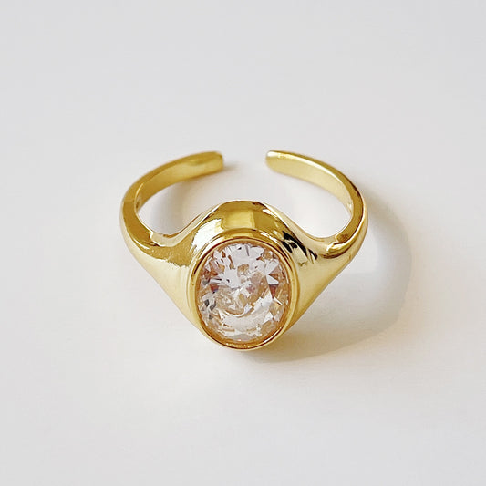 Anillo de oro minimalista de plata de ley 925 ovalado con circonita cúbica para mujer