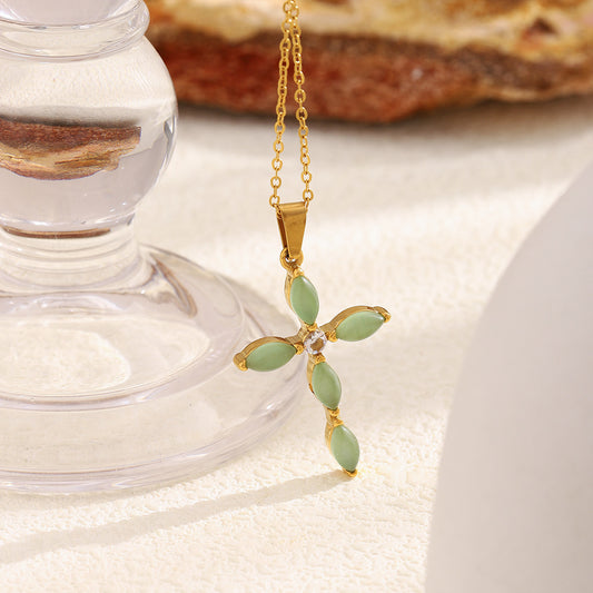 Collar de Cruz Geométrica Minimalista para Mujer en Acero Inoxidable con Baño de Oro de 18K