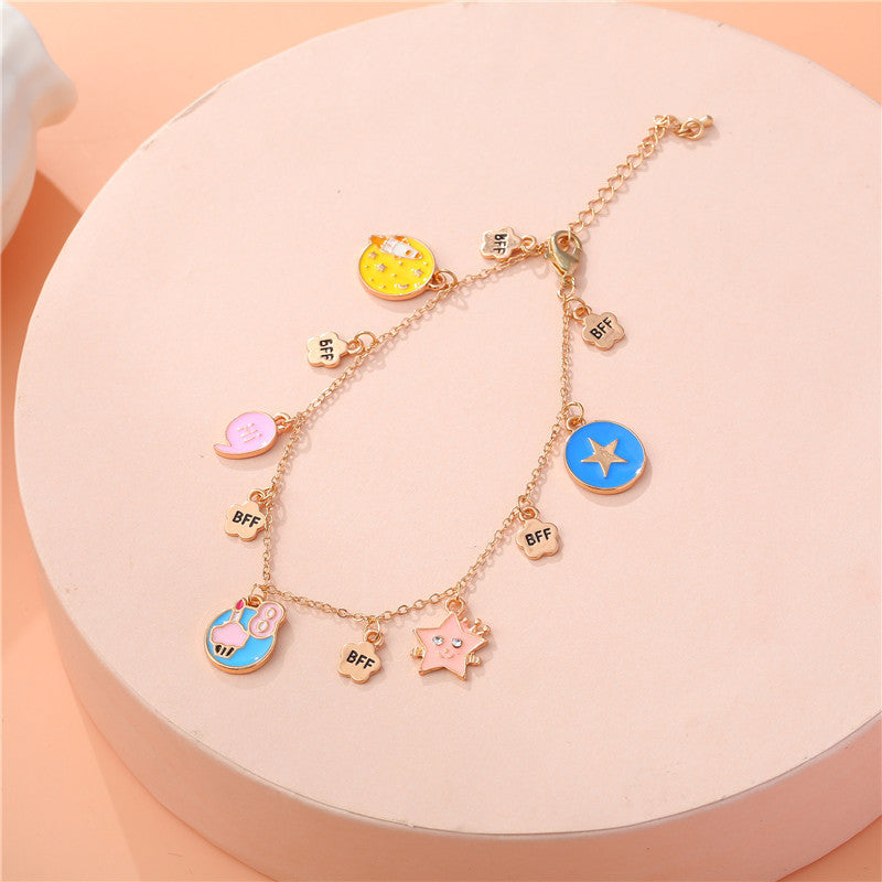 Cartoon Style Cloud Rainbow Unicorn Charm Bracelet for Kids in Alloy with Enamel Finish and Rhinestone Inlay