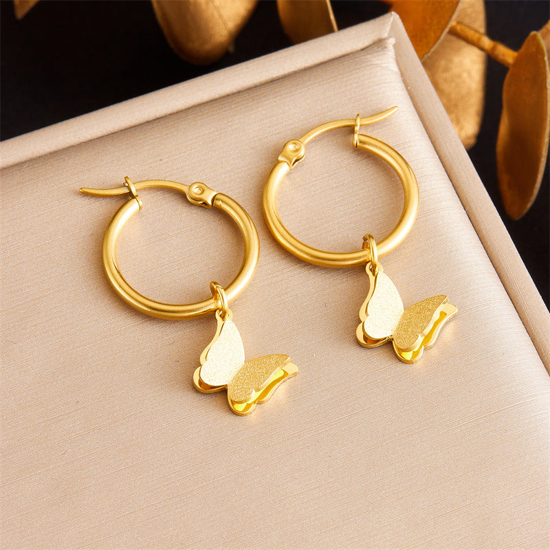 Minimalist Butterfly-Shaped Gold-Plated Stainless Steel Hoop Earrings for Women