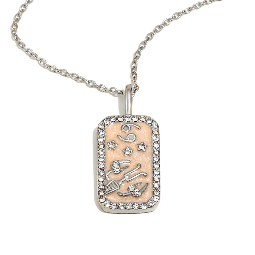 Collana con Pendente Minimalista Costellazione Zodiacale da Donna in Acciaio Inossidabile con Placcatura in Oro 18K e Intarsi in Smalto Dettagli in Strass Completi