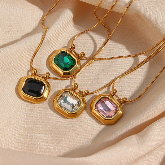 Vintage Fashion Minimalist Geometric Stainless Steel 18K Gold Plated Zirconia Lock Pendant Necklace for Women