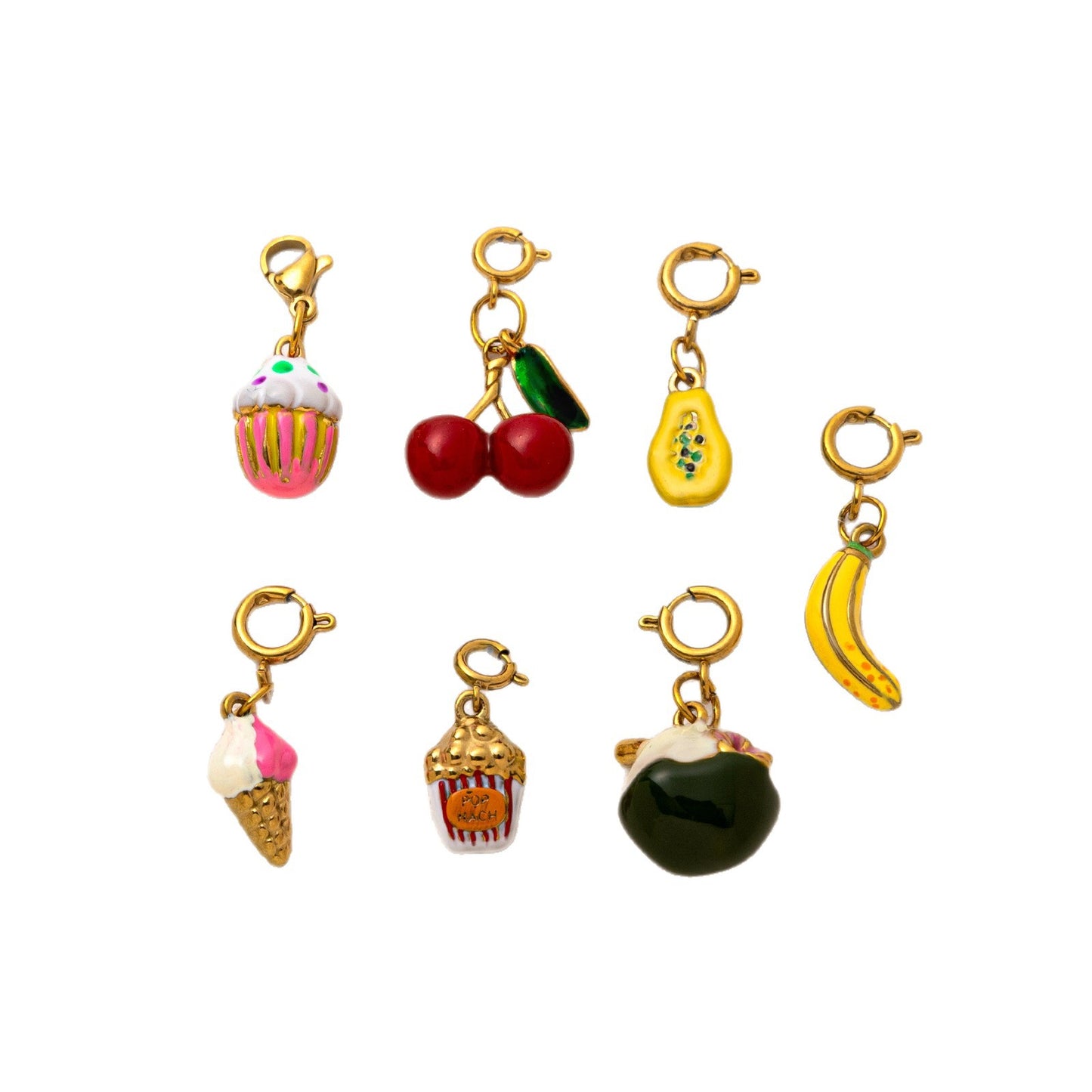 Vintage 18K Gold Plated Stainless Steel Fruit Charm Bar for Women