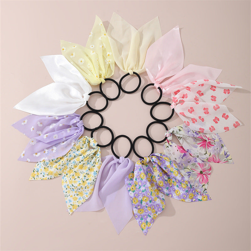 Nastro per Capelli da Bambina Minimalista con Fantasia Margherite e Motivi a Pois e Cuori, Colore Azzurro Pastello
