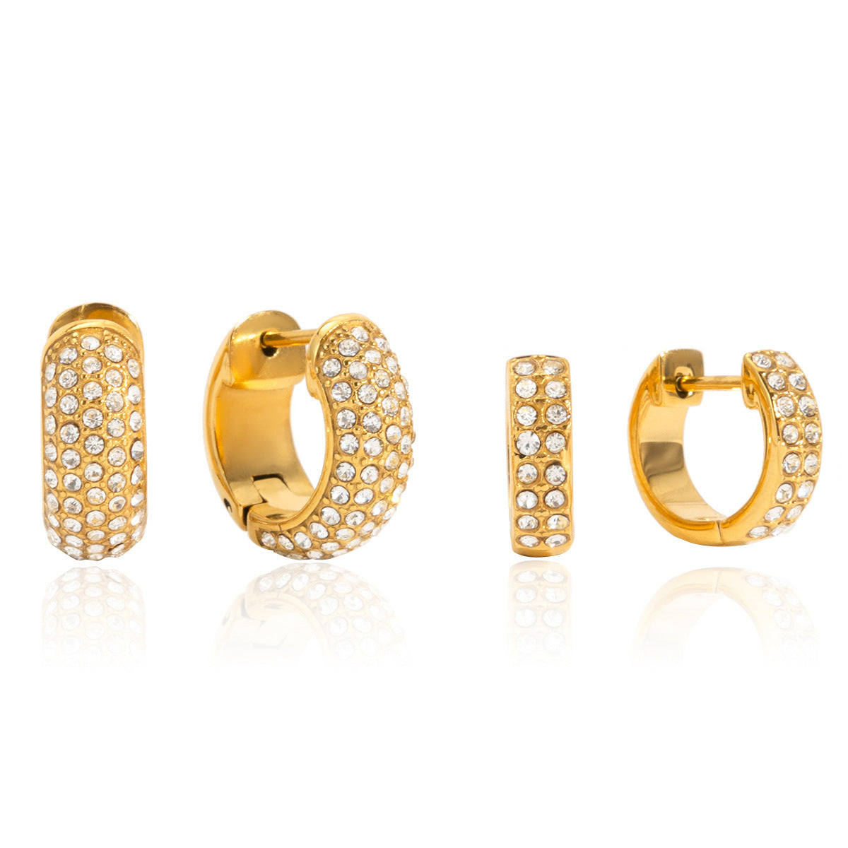 Orecchini geometrici in acciaio inossidabile con accenti di strass e perni in oro 18 carati, polsini di lusso placcati per donne