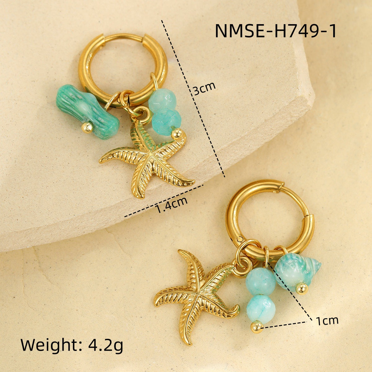 Pendientes de Acero Inoxidable de Estrella de Mar, Inspiración Marina, con Forma Geométrica y Acabado Chapado para Mujer