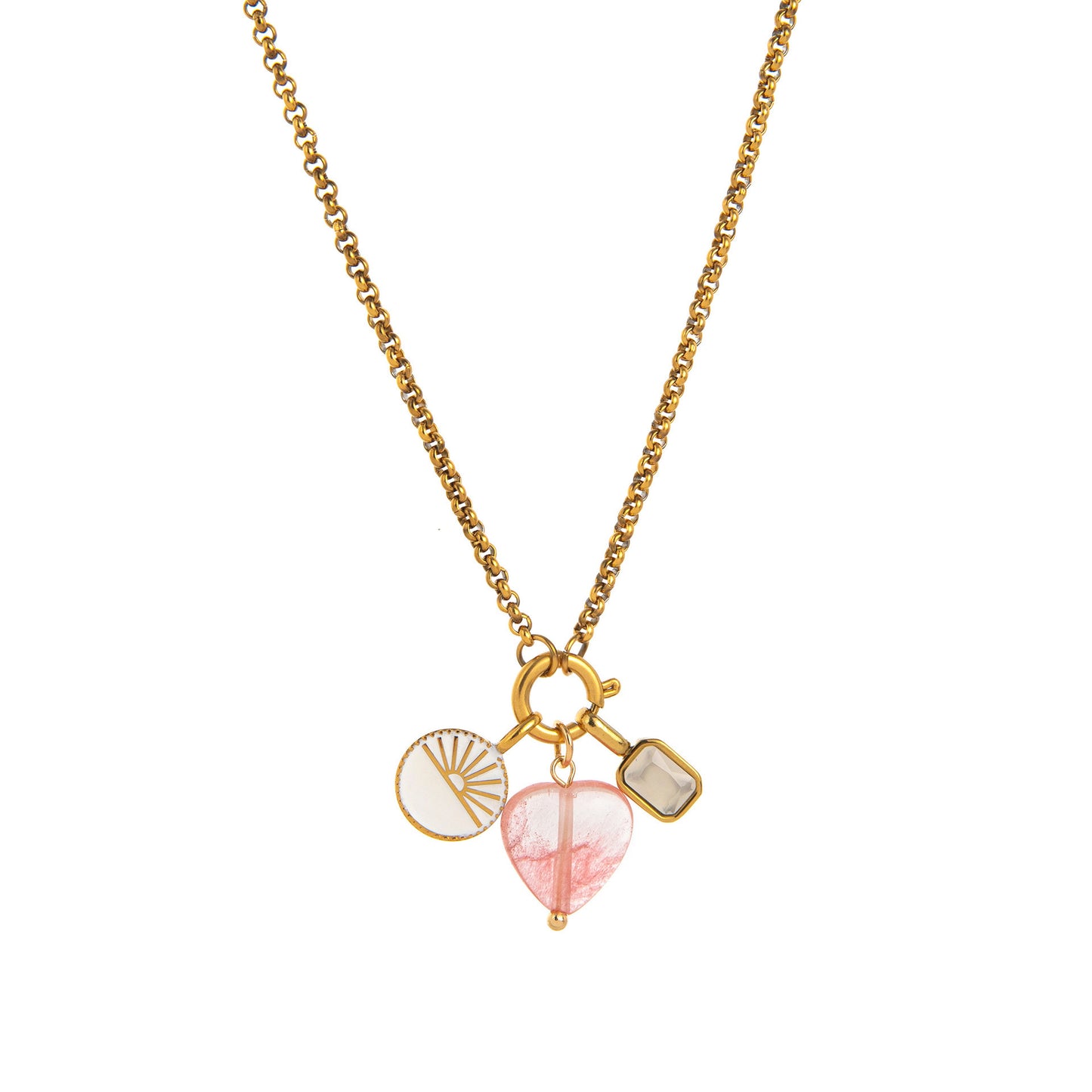 Rainbow Cubic Zirconia Heart Moon Star Plated Stainless Steel Necklace