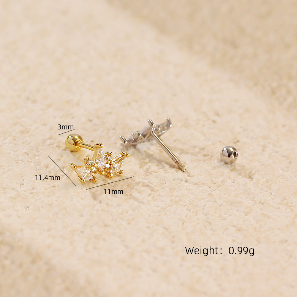 Orecchini a perno con intarsio in zirconi cubici a corona in argento sterling 925 Sweet Streetwear da donna