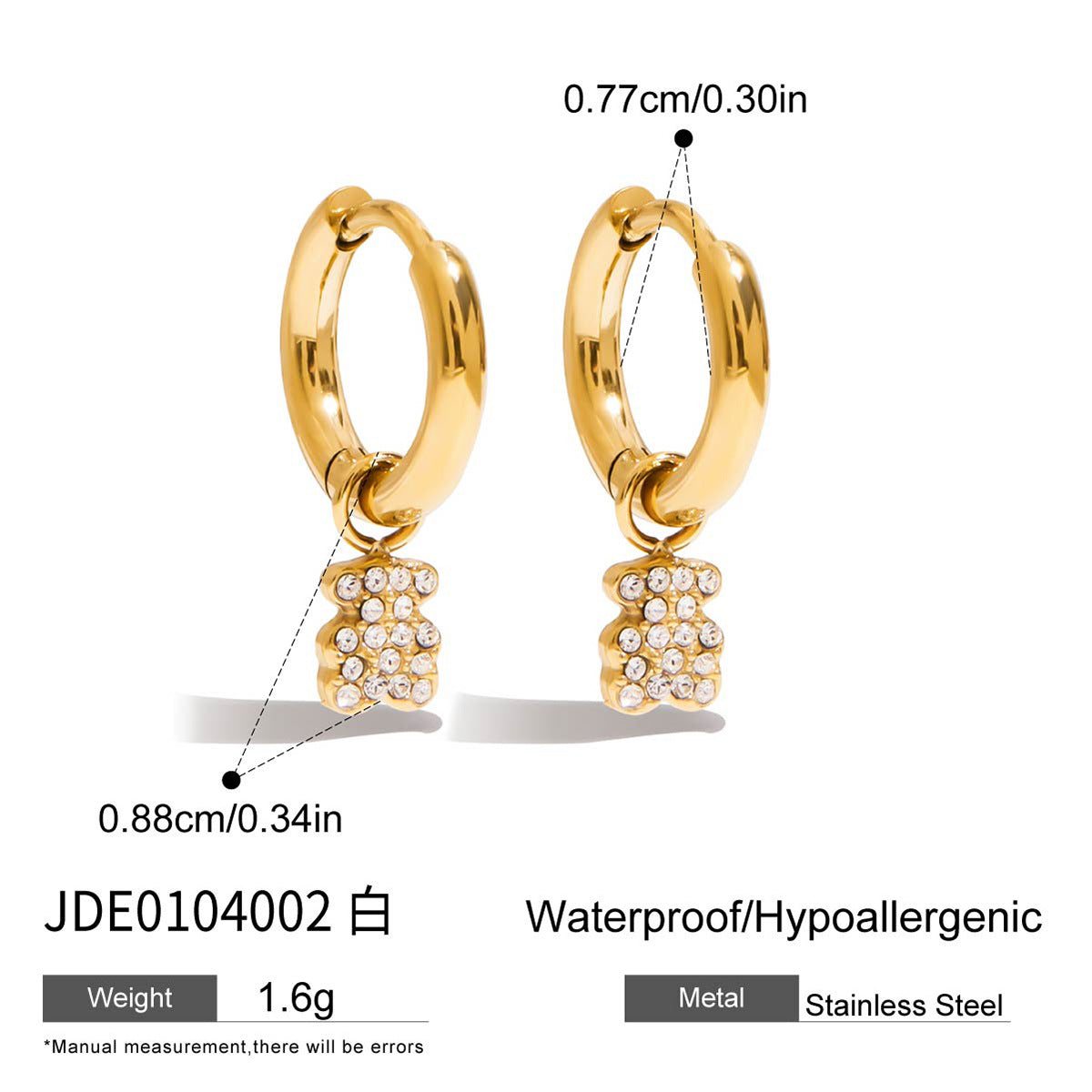 Orecchini a perno da donna geometrici a forma di cane in acciaio inossidabile con strass, finitura placcata, gioielli di lusso ipoallergenici