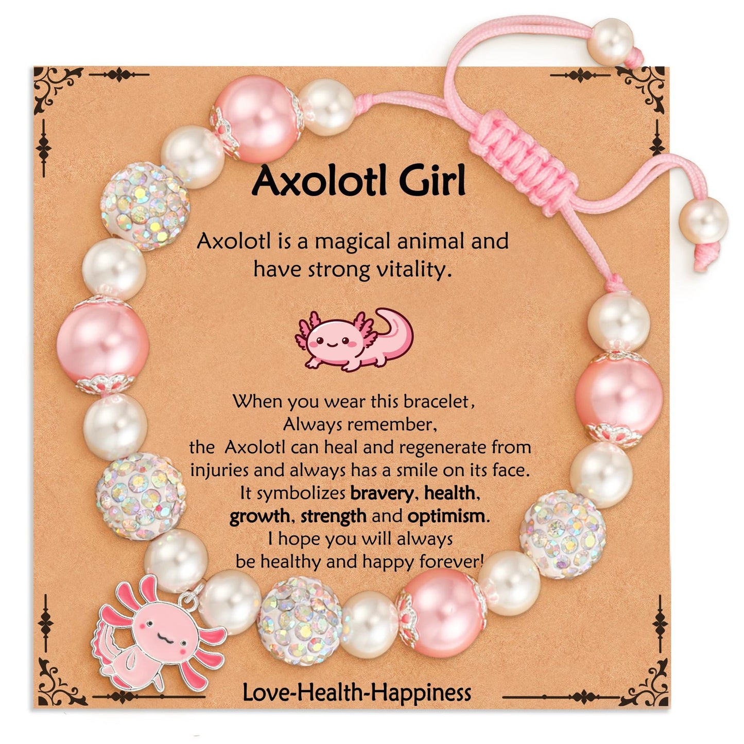 Minimalist Pink Faux Pearl Salamander Pendant Rhinestone Woven Bracelet for Women