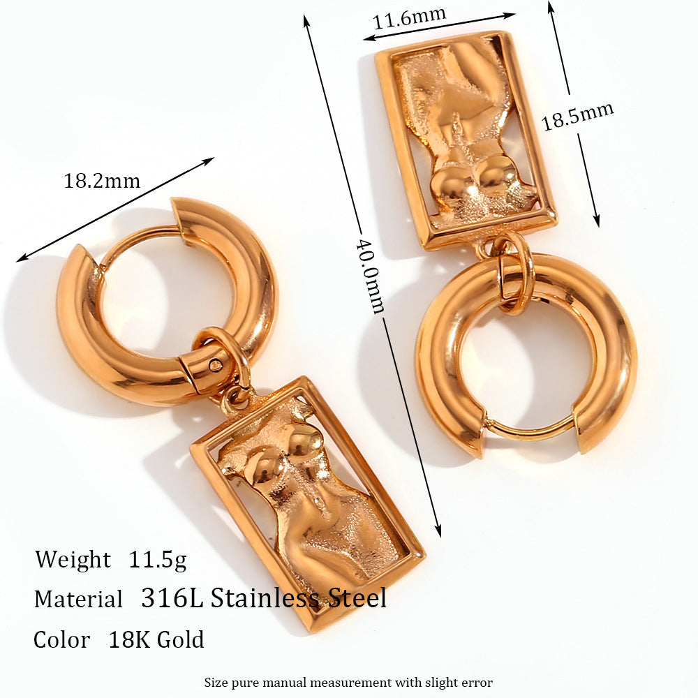 Minimalist Geometric Rectangular Pendant Earrings for Women Stainless Steel with 18K Gold Plating Artistic Body Jewelry