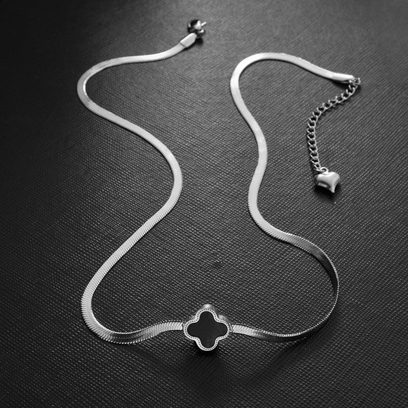 Minimalist Geometric Titanium Steel Snake Chain Necklace with Roman Numeral Pendant for Women