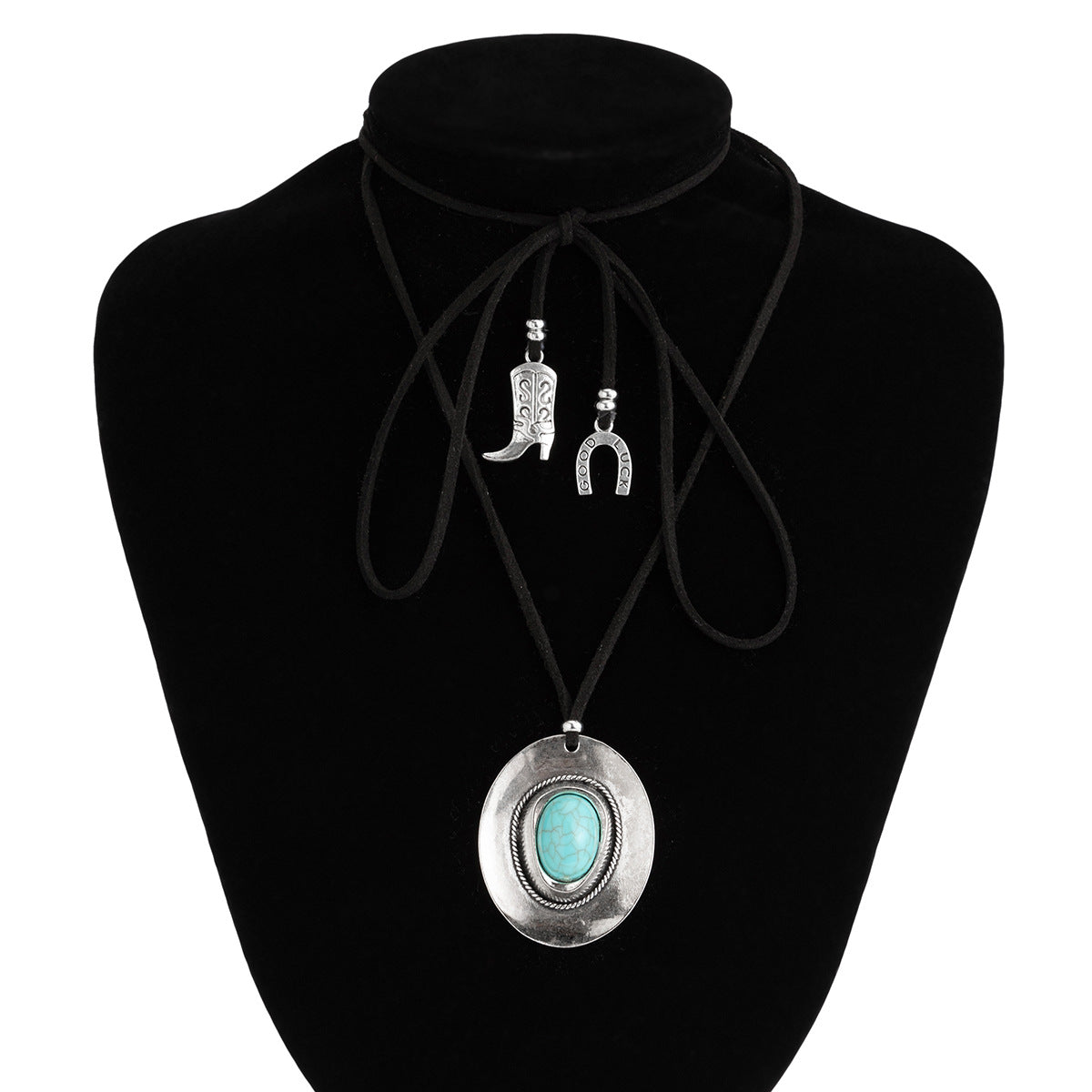 Collana Girocollo Bohemien Vintage Turchese con Pendente Geometrico e Nappe per Donne