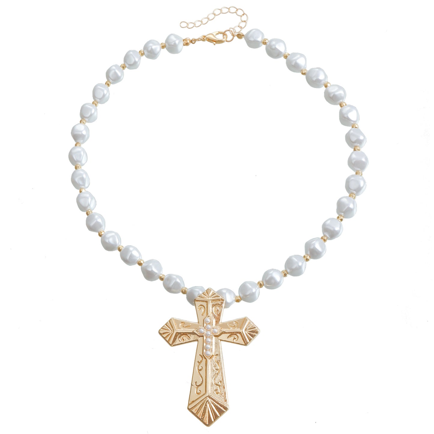 Cyberpunk Style Irregular Cross Pendant Clavicle Necklace in Alloy with Electroplating Finish for Women