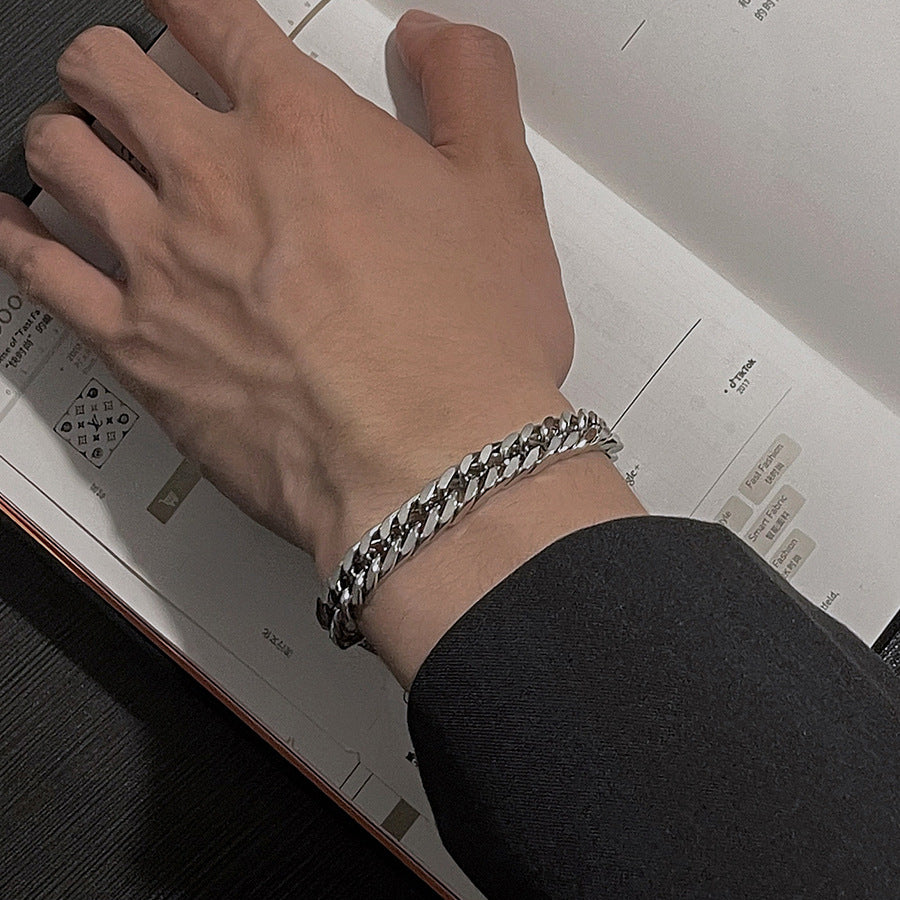 Bracciale da uomo minimalista in acciaio inossidabile con finitura lucida, accessorio unisex retrò alla moda hip hop