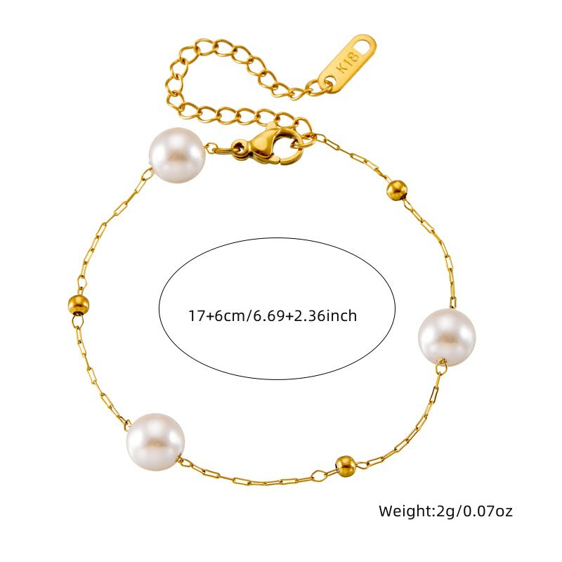 Set Collana e Bracciale in Acciaio Inossidabile Placcato con Perle Rotonde Geometriche Stile Vintage