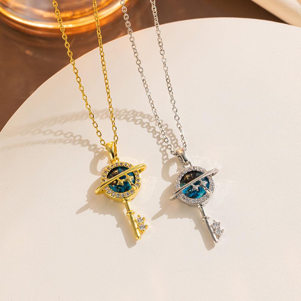 Minimalist Geometric Titanium Steel Plated Starry Sky Pendant Necklace for Women with O-Chain