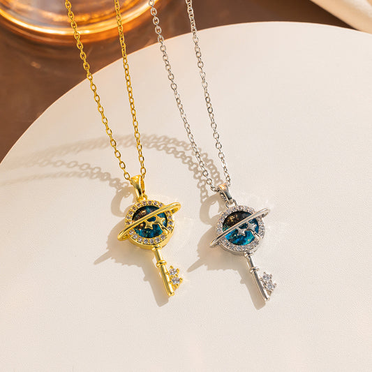 Minimalist Geometric Titanium Steel Plated Starry Sky Pendant Necklace for Women with O-Chain