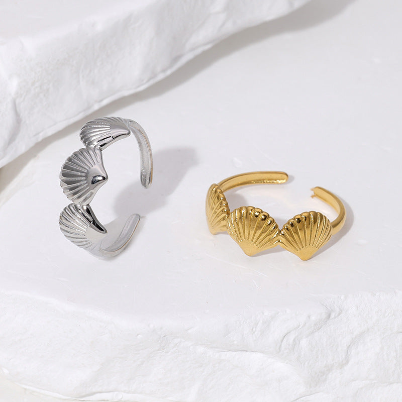 Minimalist Seashell-Shaped Stainless Steel Ring with Plating Finish for Women Adjustable Open Band