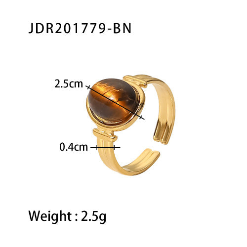 Anillo de ojo de tigre geométrico para mujer en acero inoxidable con acabado chapado, accesorio de moda minimalista